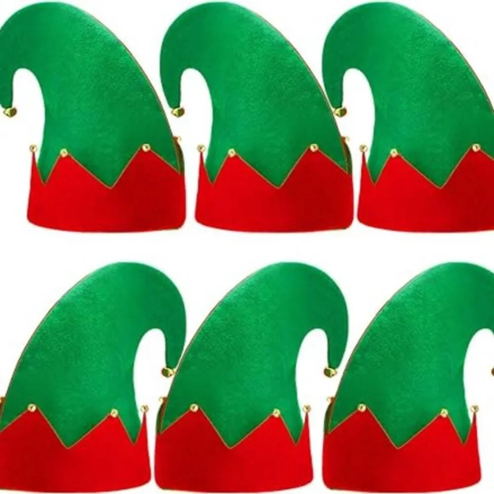 6 Packs Christmas Elf Felt Hat Santa‎ Elf Hats for Kids Adults Jingle Bells Xmas